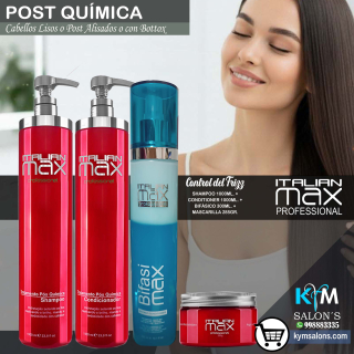 COMBO SHAMPOO 1000ml. + CONDITIONER 1000ml. + BIFASI MAX 300ml. + MÁSCARA 285gr. ITALIAN MAX POST QUÍMICA CodItaPQ