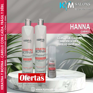 Kit Biotina & Keratina Shampoo 400ml. + Conditioner 400ml. + Loción 50ml. Hanna Caball CodHannbio