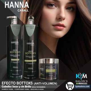 Kit: Shampoo 1000ml. + Acondicionador 1000ml. + Mascarilla 400gr. Efecto Bottoxs Anti Frizz Hanna Caball CodHanneb