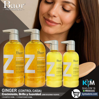COMBO 2 SHAMPOO 500ml. + 2 CONDITIONER 300ml. GINGER DE BAOR CONTROL CAÍDA CogGinGCad