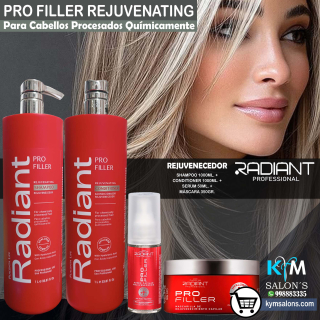 COMBO SHAMPOO 1000ml. + CONDITIONER 1000ml. + SÉRUM 50ml. + MÁSCARA 350gr. PRO FILLER DE RADIANT CodRadProfi