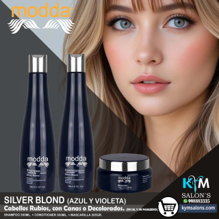 Kit Shampoo 300ml. + Conditioner 300ml. + Máscara 285gr. Silver Blond de Modda CodSilM