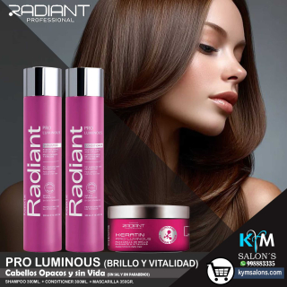KIT SHAMPOO 300ml. + CONDITIONER 300ml. + MÁSCARA 350gr. KERATIN PRO LUMINOUS Radiant CodRadProke