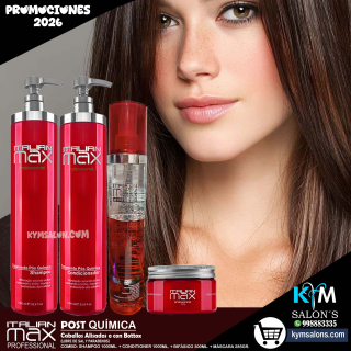 COMBO SHAMPOO 1000ml. + CONDITIONER 1000ml. + BIFÁSICO 300ml. + MÁSCARA 285gr. ITALIAN MAX POST QUÍMICA CodItaPQ
