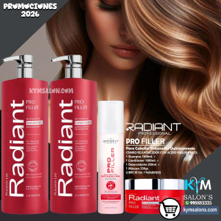 COMBO SHAMPOO 1000ml. + CONDITIONER 1000ml. + BIFÁSICO 200ml. + MÁSCARA 350gr. PRO FILLER DE RADIANT CodRadProfi