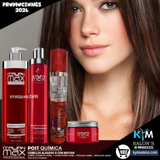 COMBO SHAMPOO 500ml. + CONDITIONER 300ml. + BIFÁSICO 300ml. + MÁSCARA 285gr. ITALIAN MAX POST QUÍMICA CodItaPQ