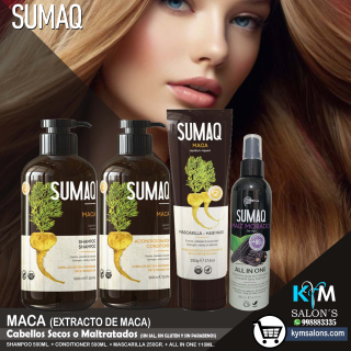 COMBO SHAMPOO 500ml. + CONDITIONER 500ml. + MÁSCARA 250gr. + ALL IN ONE 110ml. SUMAQ Maca CodSumaqma
