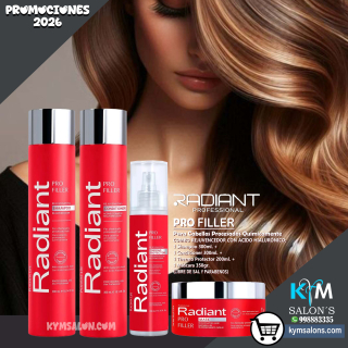COMBO SHAMPOO 300ml. + CONDITIONER 300ml. + PROTECTOR 200ml. + MÁSCARA 350gr. PRO FILLER DE RADIANT CodRadProfi