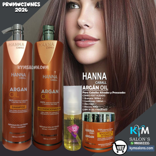 Combo Shampoo 1000ml. + Conditioner 1000ml. + Máscara 400gr. + Óleo 50ml. Argan Oil Hanna Caball CodHannarg