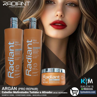 KIT: SHAMPOO 1000ML. + CONDITIONER 1000ML. + MÁSCARA 350GR. ARGÁN PRO REPAIR DE RADIANT CodRadProre