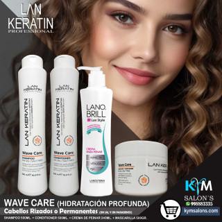COMBO SHAMPOO 500ml + CONDITIONER 500ml. + MÁSCARA 500gr. + CREMA DE PEINAR 240gr. WAVE CARE LAN KERATIN CodLanwcar