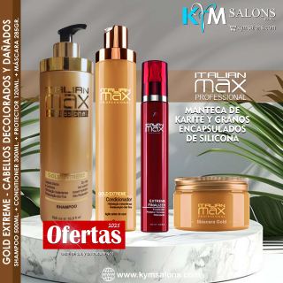 Combo Shampoo 500ml. + Conditioner 300ml. + Máscara 285gr. + Protector 120ml. Gold Extreme Italian Max CodItaliMG