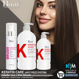 KIT SHAMPOO 500ml. + CONDITIONER 300ml. + BRUSH 150gr. BAOR Keratin Care CodBaorKCare