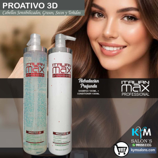 Pack Shampoo 1000ml. + Conditioner 1000ml. PROATIVO 3D Italian Max Cabellos Sensibles y Grasos CodItaliM3d