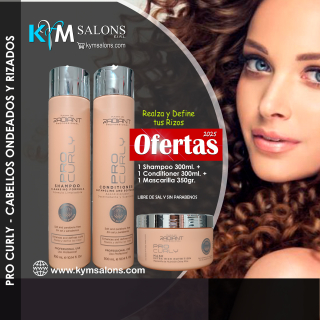 Radiant Pro Curly Kit: Shampoo 300ml. + Conditioner 300ml. + Máscara 350gr. Define e Hidrata los Rizos CodCurlyRad