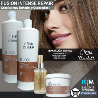 COMBO: SHAMPOO 1000ML. + CONDITIONER 1000ML. + MÁSCARA 500GR. + Oil 100ML. FUSION INTENSE REPAIR WELLA Codwefus