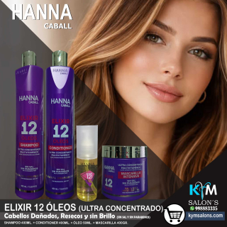 Combo Shampoo 400ml. + Conditioner 400ml. + Máscara 400gr. + Óleo 50ml. Elixir 12 Óleos Hanna Caball CodHann12