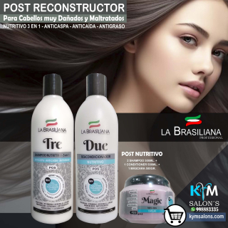 KIT: 1 SHAMPOO TRE 500ML. + 1 CONDITIONER DUE 500ML. + 1 MÁSCARA MÁGIC 500GR. LA BRASILIANA CodLaBrasSMT