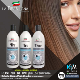 KIT 2 SHAMPOO TRE 500ML. + 1 CONDITIONER 500ML. LA BRASILIANA POST NUTRITIVO CodLaBrasSR1