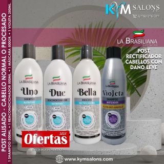 SHAMPOO UNO 500ml. + REACONDICIONADOR DUE 500ml. + MÁSCARA BELLA 500gr. + VIOLETA 250ml. LA BRASILIANA CodLaBrasSBT