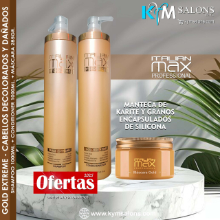 Kit Shampoo 1000ml. + Conditioner 1000ml. + Máscara 285gr. - Italian Max Gold Extreme CodItaliMG