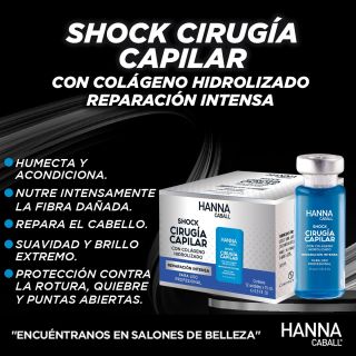 SHOCK CIRUGÍA CAPILAR Con Colágeno Hidrolizado (Caja de 12 ampollas Hanna Caball) CodHannamp