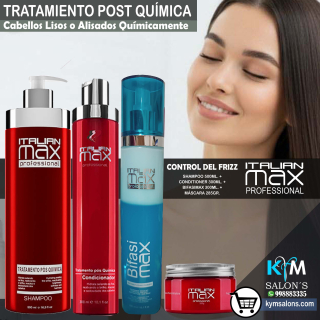 COMBO SHAMPOO 500ml. + CONDITIONER 300ml. + Bifasi Max 300ml. + MÁSCARA 285gr. ITALIAN MAX POST QUÍMICA CodItaPQ