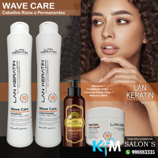 COMBO SHAMPOO 500ml + CONDITIONER 500ml. + MÁSCARA 500gr. + CREMA DE PEINAR 300gr. WAVE CARE LAN KERATIN CodLanwcar