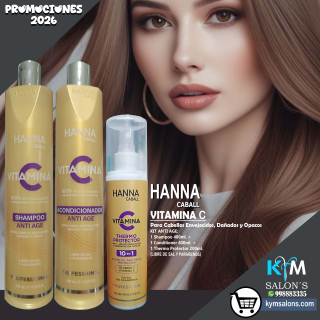 KIT VITAMINA C SHAMPOO 400ml. + CONDITIONER 400ml. + PROTECTOR 200ml. HANNA CABALL CodHannvc