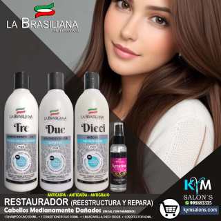 COMBO: 1 SHAMPOO TRE 500ML. + 1 CONDITIONER DUE 500ML. + 1 DIECI 500GR. + PROTECTOR 60ML. LA BRASILIANA CodLaBrasSDT