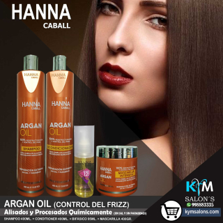 Combo Shampoo 400ml. + Conditioner 400ml. + Óleo 50ml. + Máscara 400gr. Argan Oil Hanna Caball CodHannarg