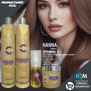 COMBO VITAMINA C SHAMPOO 400ml. + CONDITIONER 400ml. + MÁSCARA 400gr. + ACEITE 50ML. HANNA CABALL CodHannvc
