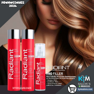 KIT SHAMPOO 300ml. + CONDITIONER 300ml. + PROTECTOR 200gr. PRO FILLER DE RADIANT CodRadProfi