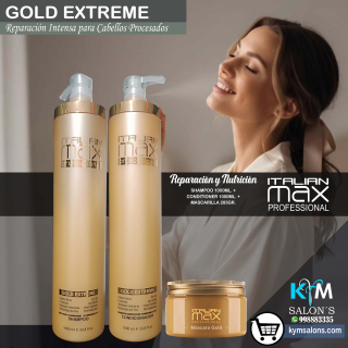 Kit Shampoo 1000ml. + Conditioner 1000ml. + Máscara 285gr. - Italian Max Gold Extreme CodItaliMG