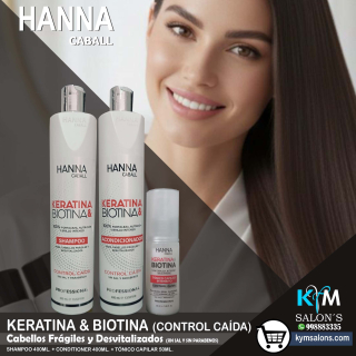 Kit Biotina & Keratina Shampoo 400ml. + Conditioner 400ml. + Loción 50ml. Hanna Caball CodHannbio