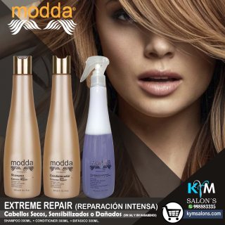 KIT EXTREME REPAIR SHAMPOO 300ml. + CONDITIONER 300ml. + BIFÁSICO 300ml. MODDA CodRepEX
