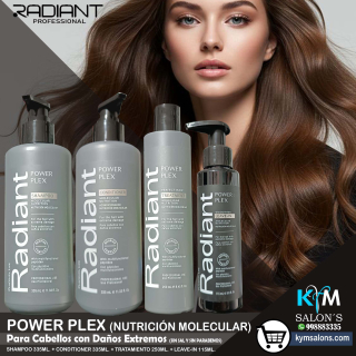 KIT SHAMPOO 335ml. + CONDITIONER 335ml. + TRATAMIENTO 250ml. + LEAVE-IN 115ML. Power Plex Radiant CodPlexPow