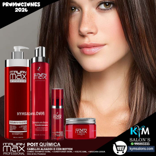 COMBO SHAMPOO 500ml. + CONDITIONER 300ml. + ACEITE 60ml. + MÁSCARA 285gr. ITALIAN MAX POST QUÍMICA CodItaPQ