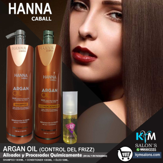Kit Argán Oil Shampoo 1000ml. + Conditioner 1000ml. + Óleo 50ml. Hanna Caball CodHannarg