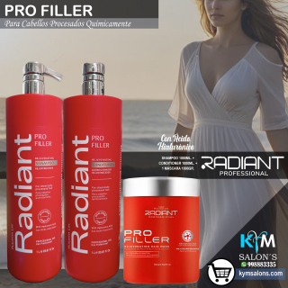 KIT SHAMPOO 1000ml. + CONDITIONER 1000ml. + MÁSCARA 1000gr. PRO FILLER DE RADIANT CodRadProfi