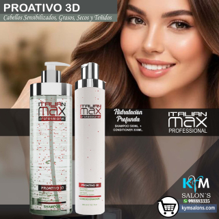 Pack Shampoo 500ml. + Conditioner 300ml. PROATIVO 3D Italian Max Cabellos Sensibles y Grasos CodItaliM3d
