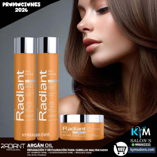 KIT: SHAMPOO 300ML. + CONDITIONER 300ML. + MÁSCARA 350GR. ARGÁN PRO REPAIR DE RADIANT CodRadProre