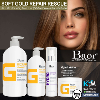 COMBO SHAMPOO 500ml. + CONDITIONER 300ml. + HYDRO 150ml. + MÁSCARA 300gr. SOFT GOLD BAOR CodBaorSgold