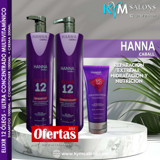 Kit Shampoo 1000ml. + Conditioner 1000ml. + Crema de Peinar 200gr. Elixir 12 Óleos Hanna Caball CodHann12