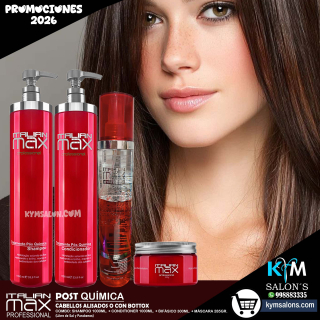 COMBO SHAMPOO 1000ml. + CONDITIONER 1000ml. + BIFÁSICO 300ml. + MÁSCARA 285gr. ITALIAN MAX POST QUÍMICA CodItaPQ
