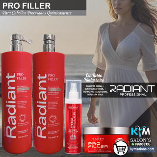 COMBO SHAMPOO 1000ml. + CONDITIONER 1000ml. + PROTECTOR 200ml. + MÁSCARA 350gr. PRO FILLER DE RADIANT CodRadProfi