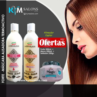Alisador La Brasiliana Forte 500ml. + Meno 500ml. + Sellador 250gr. Alisado Brasilero CodAliFor