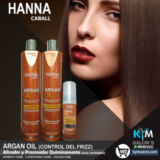 Kit Argán Oil Shampoo 400ml. + Conditioner 400ml. + Bifásico 95ml. Hanna Caball CodHannarg