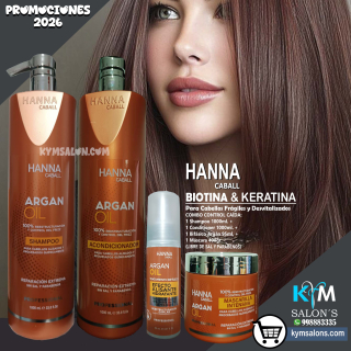 Combo Shampoo 1000ml. + Conditioner 1000ml. + Máscara 400gr. + Bifásico 95ml. Argan Oil Hanna Caball CodHannarg