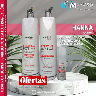 Kit Biotina & Keratina Shampoo 1000ml. + Conditioner 1000ml. + Loción 50ml. Hanna Caball CodHannbio